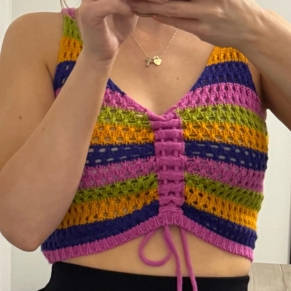 Colorful Striped Crochet Crop Top - Picture 11 of 14
